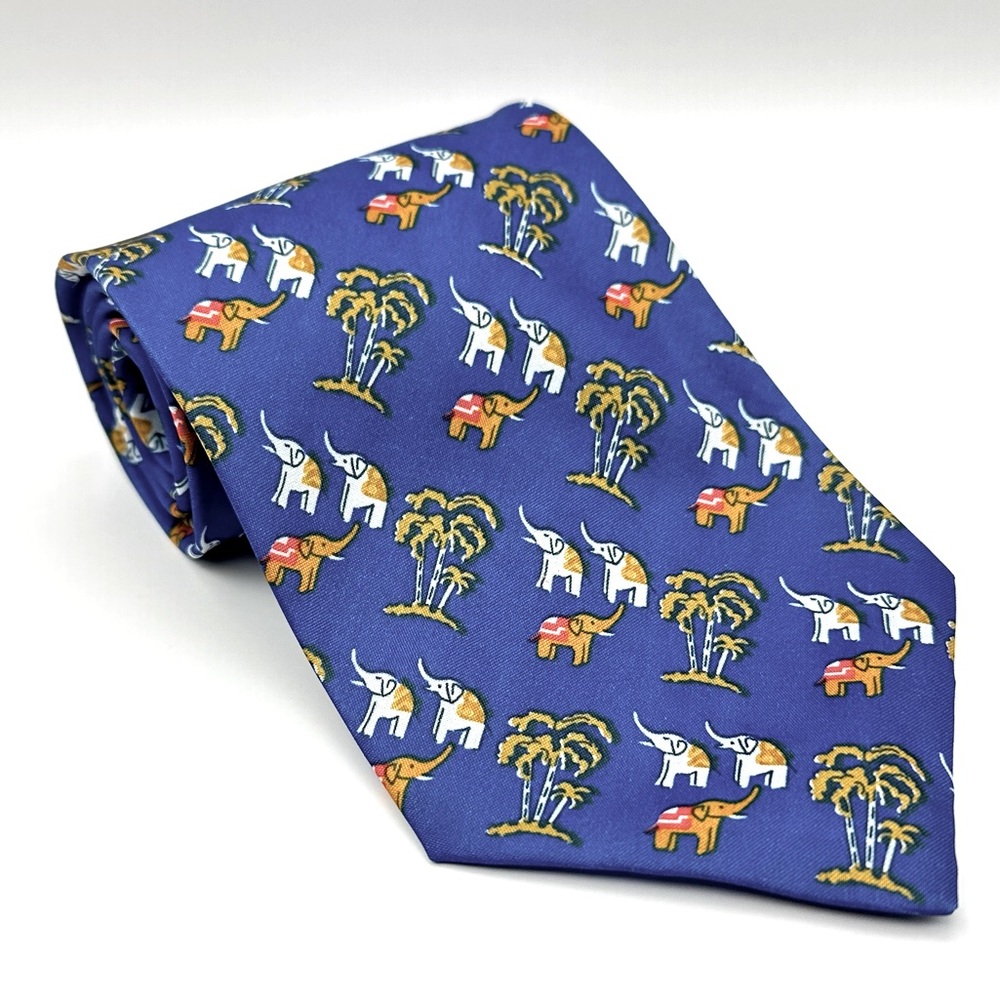 Italian Silk Men’s Tie Happy Elephant Blue